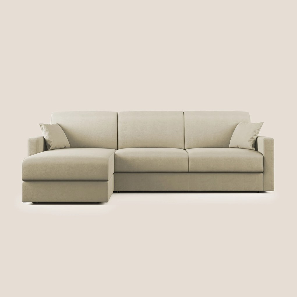 Chris Divano letto angolare con penisola in microfibra smacchiabile T11 panna