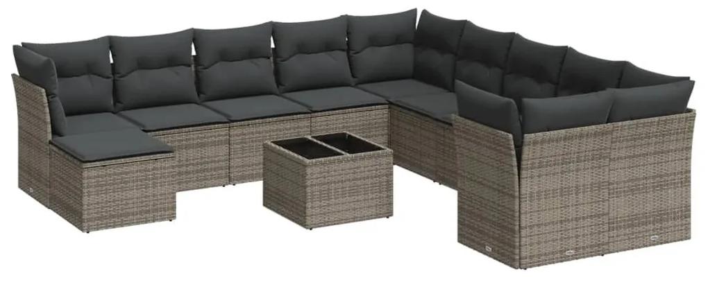 Set divani da giardino 12 pz con cuscini grigio in polyrattan