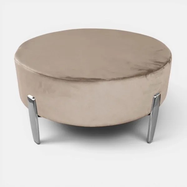 Pouf Rotondo in Velluto Beige con Piedini 70 cm - Giotto