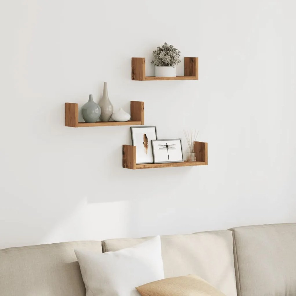 Mensole A Muro 3pz Rovere Artigianale İn Truciolato /