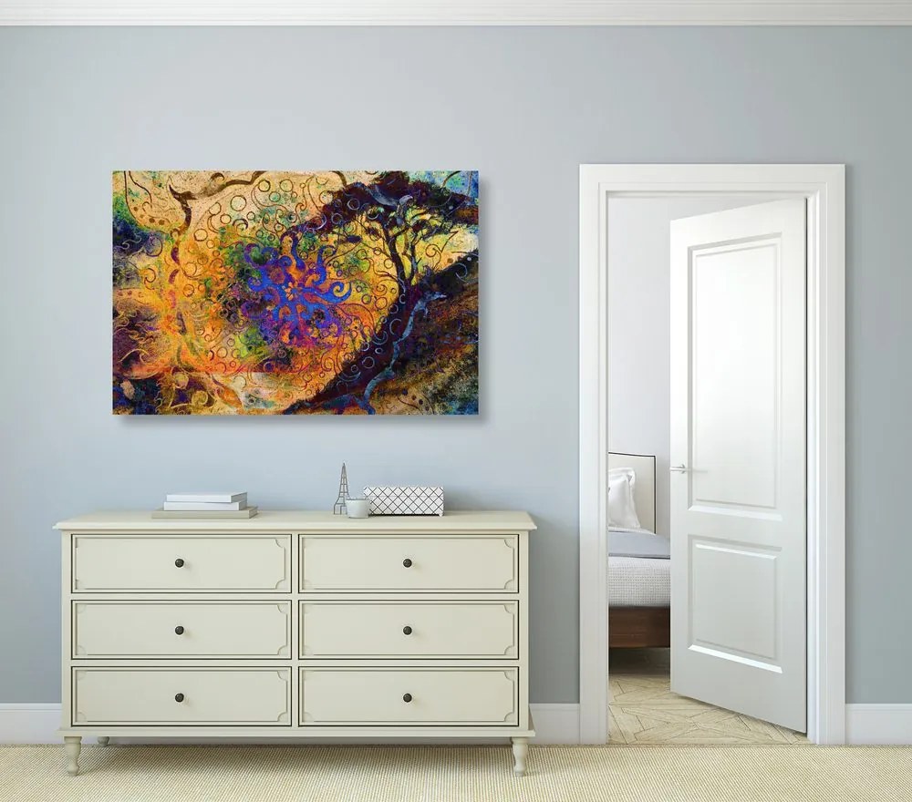 Quadro su tela – Albero con sfondo orientale