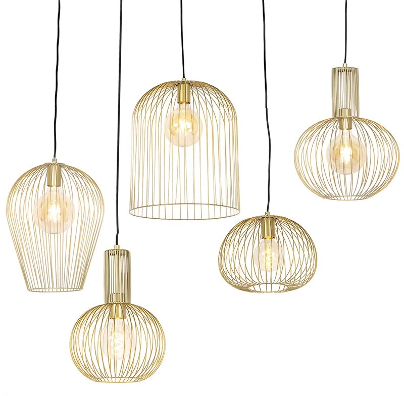 Set di 5 lampade a sospensione di design oro - Wires