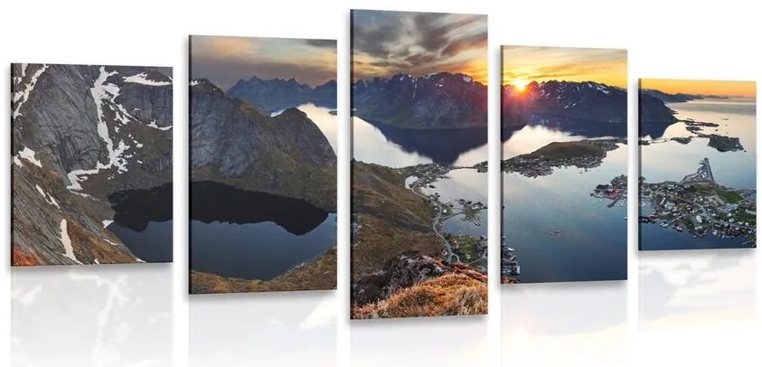 Quadri 5 pezzi – Affascinante panorama montano al tramonto