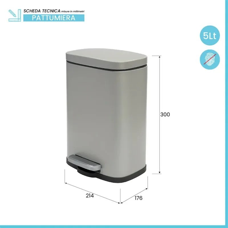Set pattumiera 5lt a pedale e portascopino in acciaio tortora opaco Axin