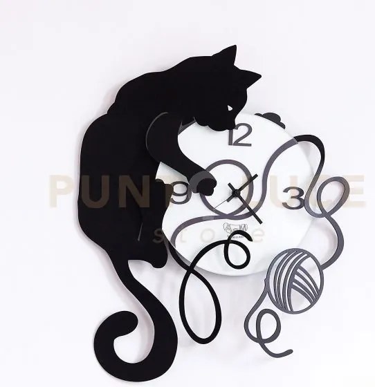 Orologio da parete particolare gatto gomitolo nero