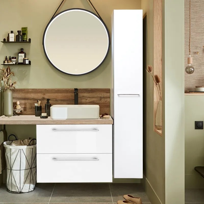 Mobile da bagno sotto lavabo rovere nat. /bianco L 60 x H 58 x P 46 cm, lavabo non incluso