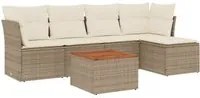 Set Divano da Giardino 6 pz con Cuscini Beige in Polyrattan 3255946