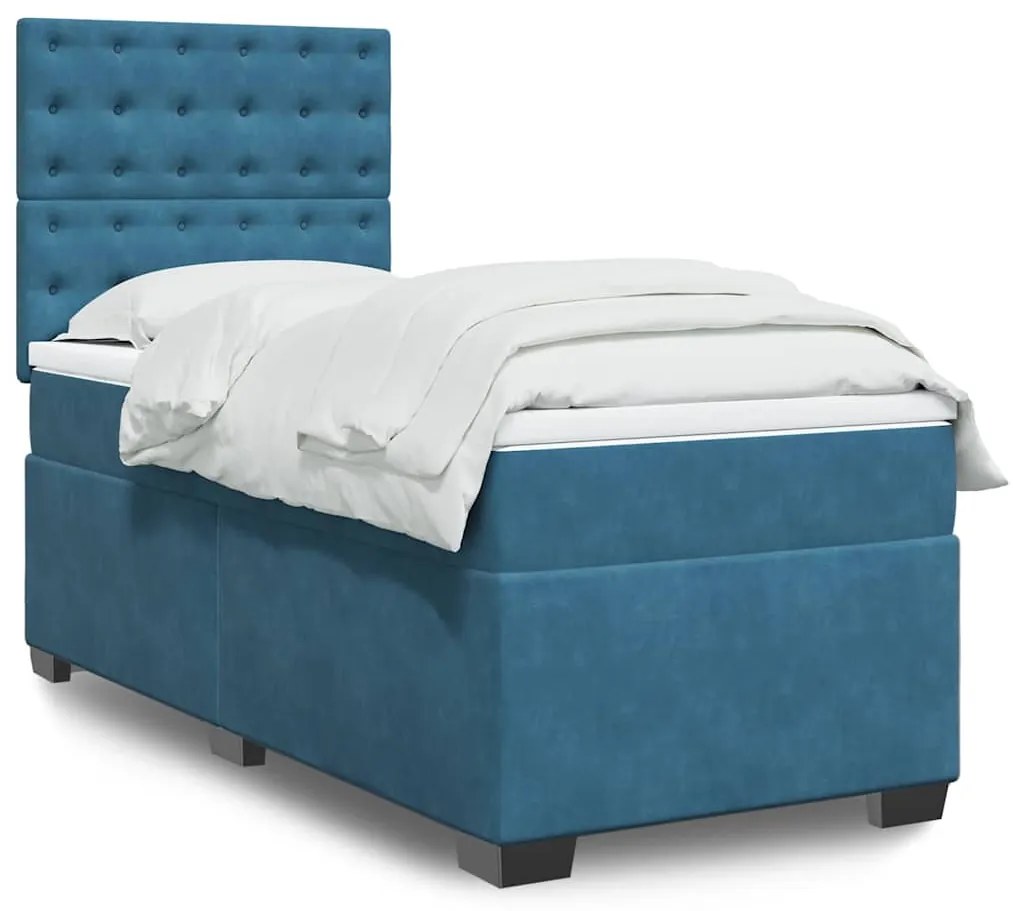 Giroletto A Molle Con Materasso Blu 90x200 Cm İn Velluto /