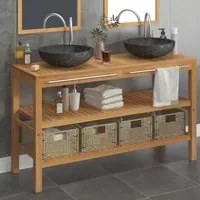 Armadietto da Bagno in Legno di Teak con Lavabi in Marmo Nero cod mxl 65243