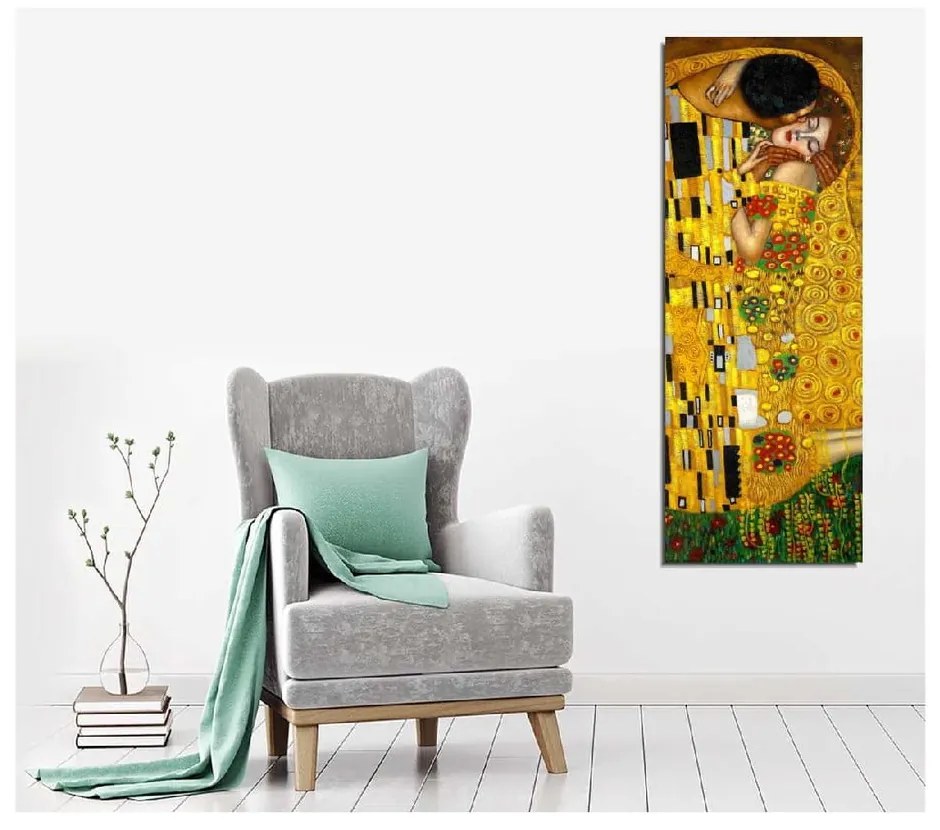 Riproduzione murale su tela Gustav Klimt Il bacio, 30 x 80 cm Gustav Klimt - The Kiss - Wallity