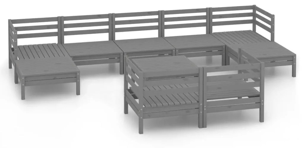 Set salotto da giardino 10 pz in legno massello di pino grigio