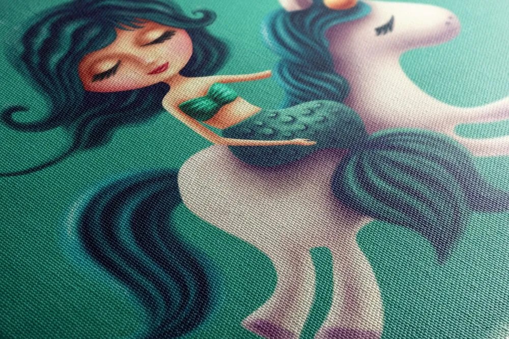 Stampa su tela – Sirenetta con unicorno