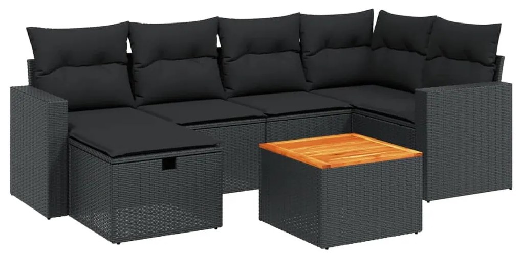 Set divani da giardino con cuscini 7pz nero polyrattan