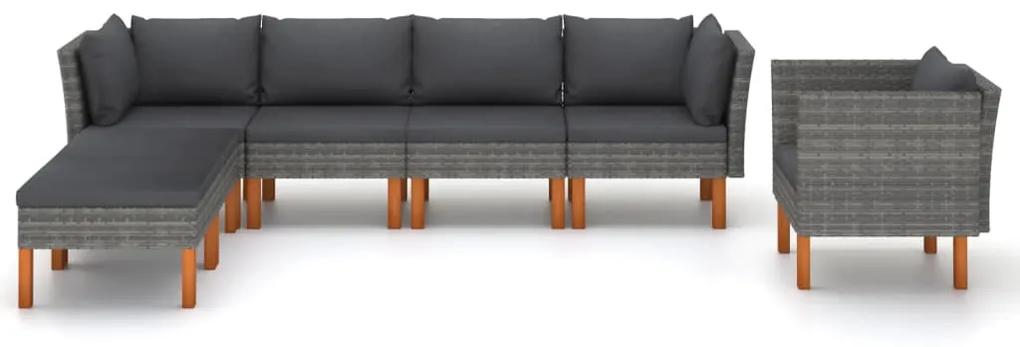 Set divani da giardino 7pz polyrattan legno di eucalipto grigio