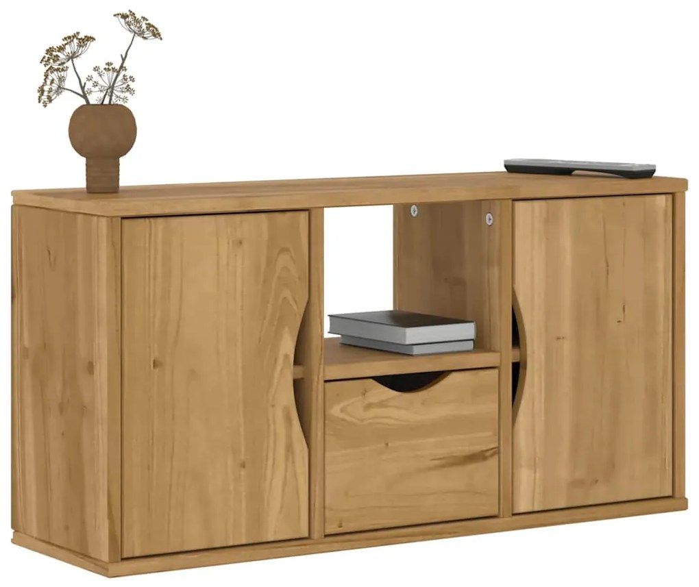 Mobile Porta Tv Con Cassetto Odda 79x24x40 Cm İn Legno Di Pino /