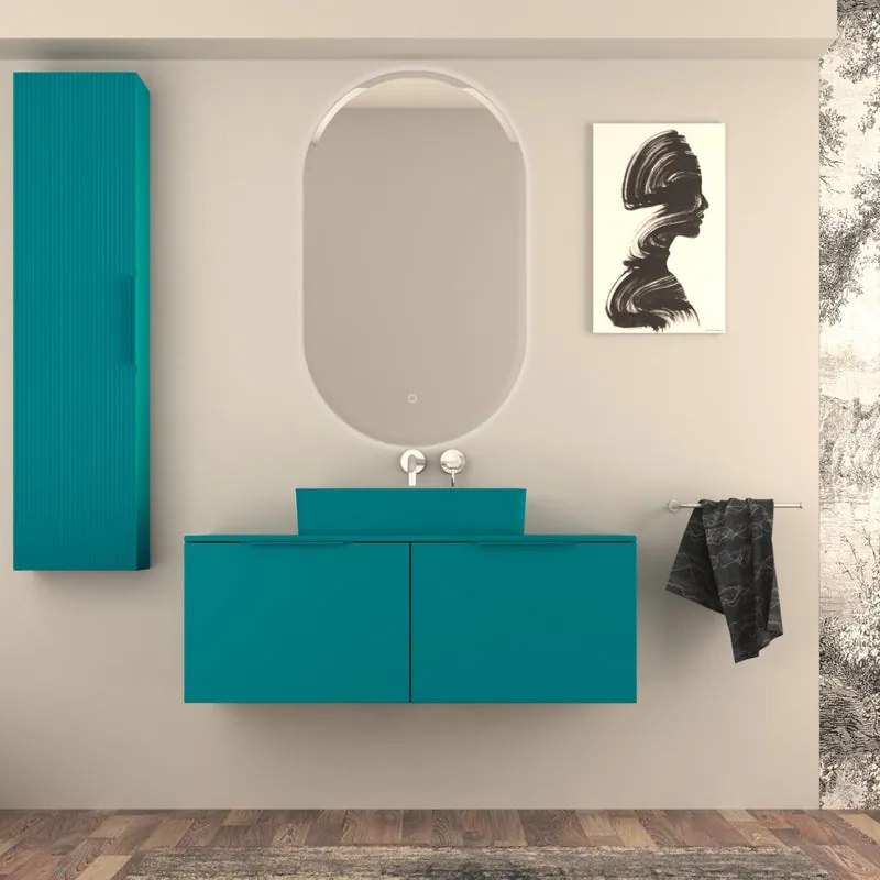 Colonna bagno Domina di Baden Haus 1 anta P 20 x L 35 x H 140 cm blu petrolio cannettato