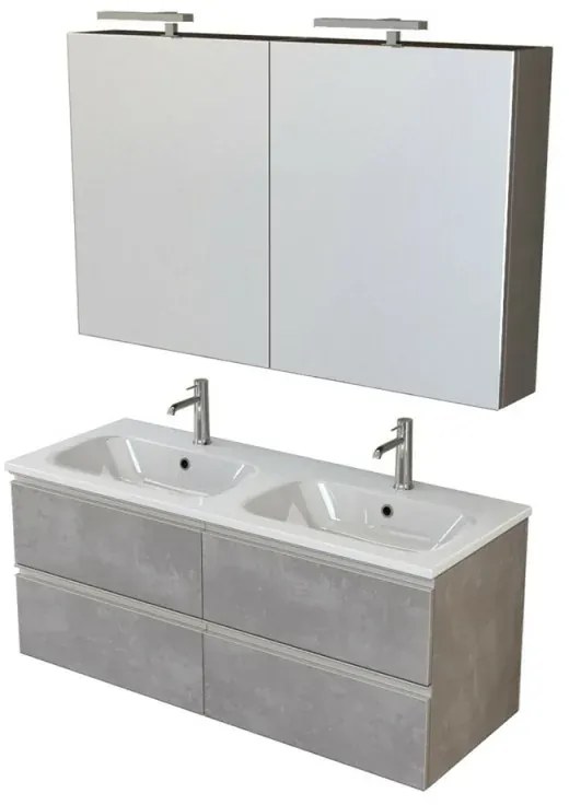 Mobile bagno sospeso 120 cm Master grigio doppio lavabo e 4 cassetti