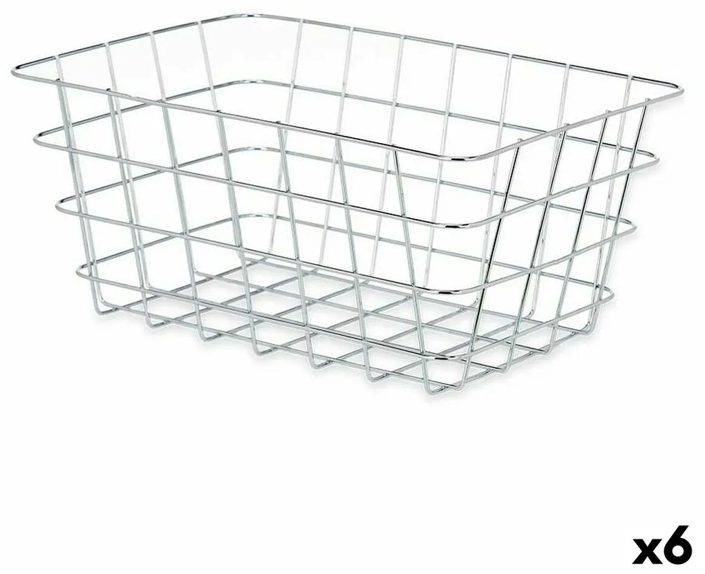 Cestino Multiuso Rettangolare Argentato Metallo 31 x 14 x 21 cm (6 Unità)