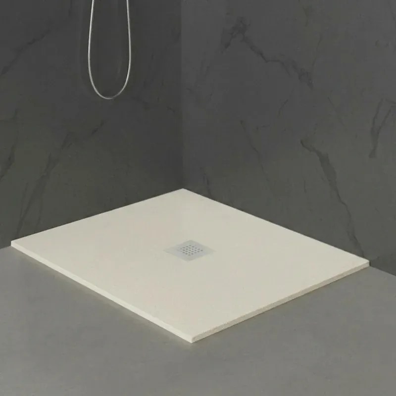 Piatto doccia 80x80 in marmoresina effetto pietra beige riducibile Ten