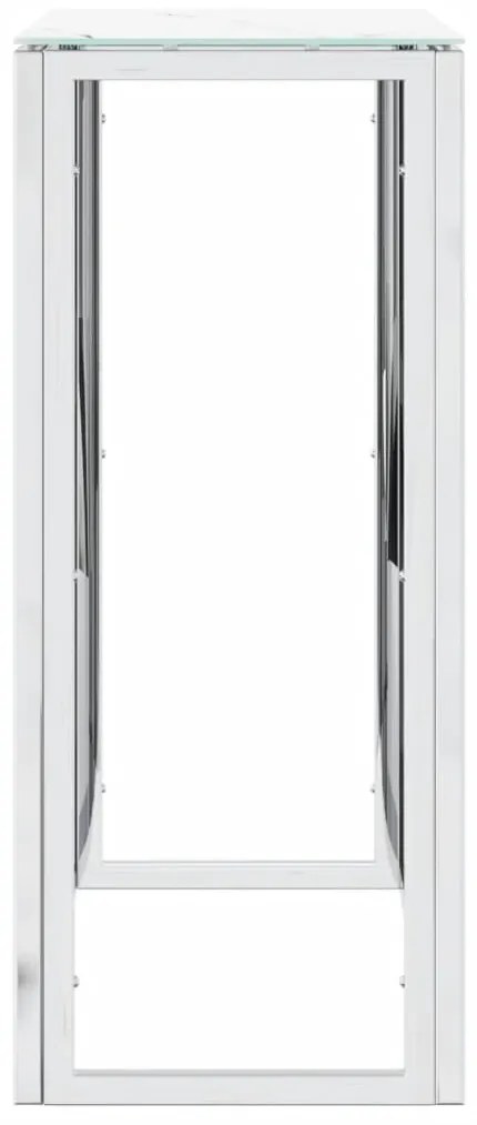 Tavolino consolle argento 70x30x70 cm in acciaio inox e vetro