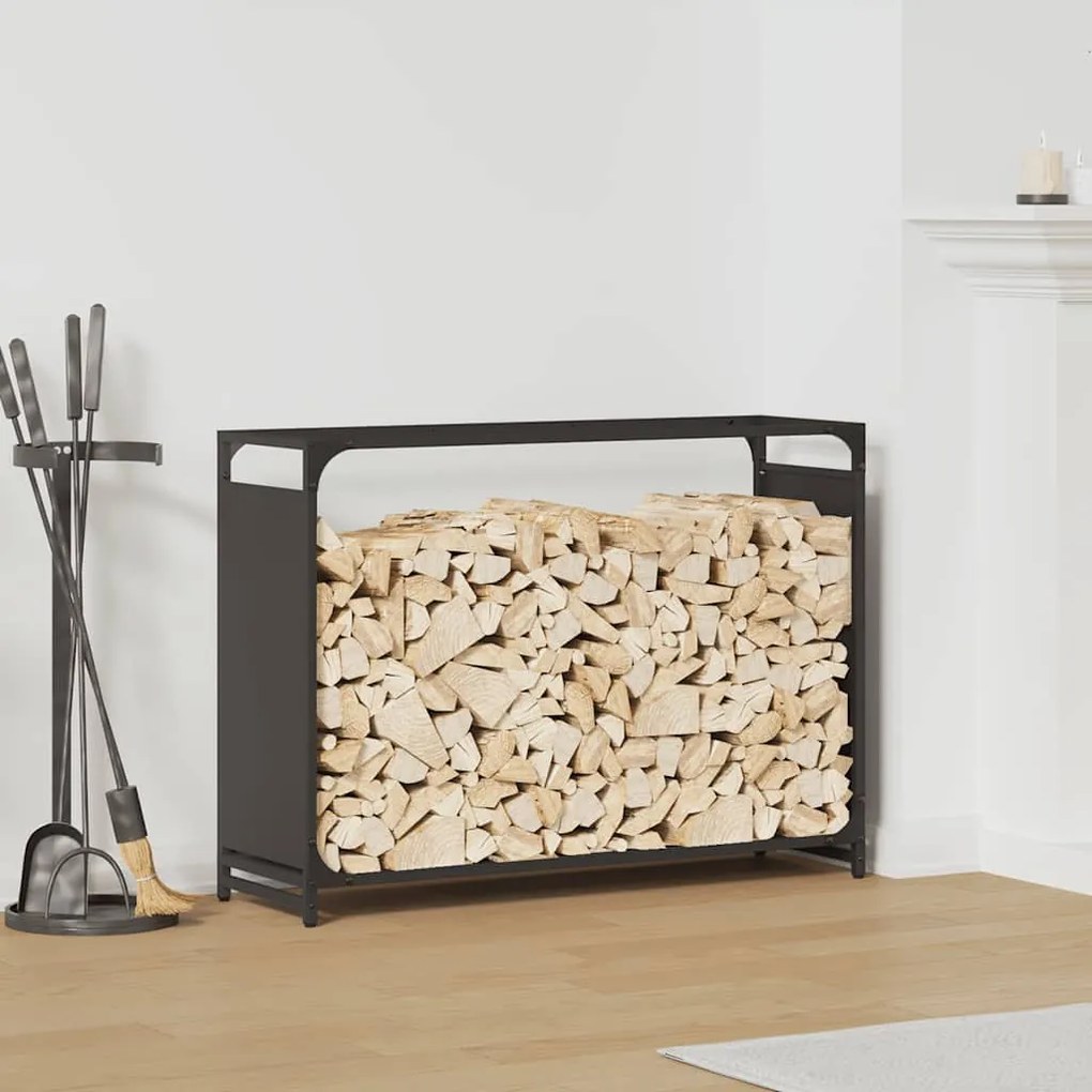 Rastrelliera Per Legna Da Ardere Nera 90x28x65 Cm /