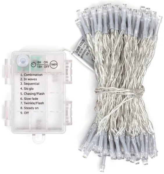 Aigostar -Catena LED natalizia da esterno 100xLED/8 funzioni 3xAA 10,3m IP44 bianco caldo