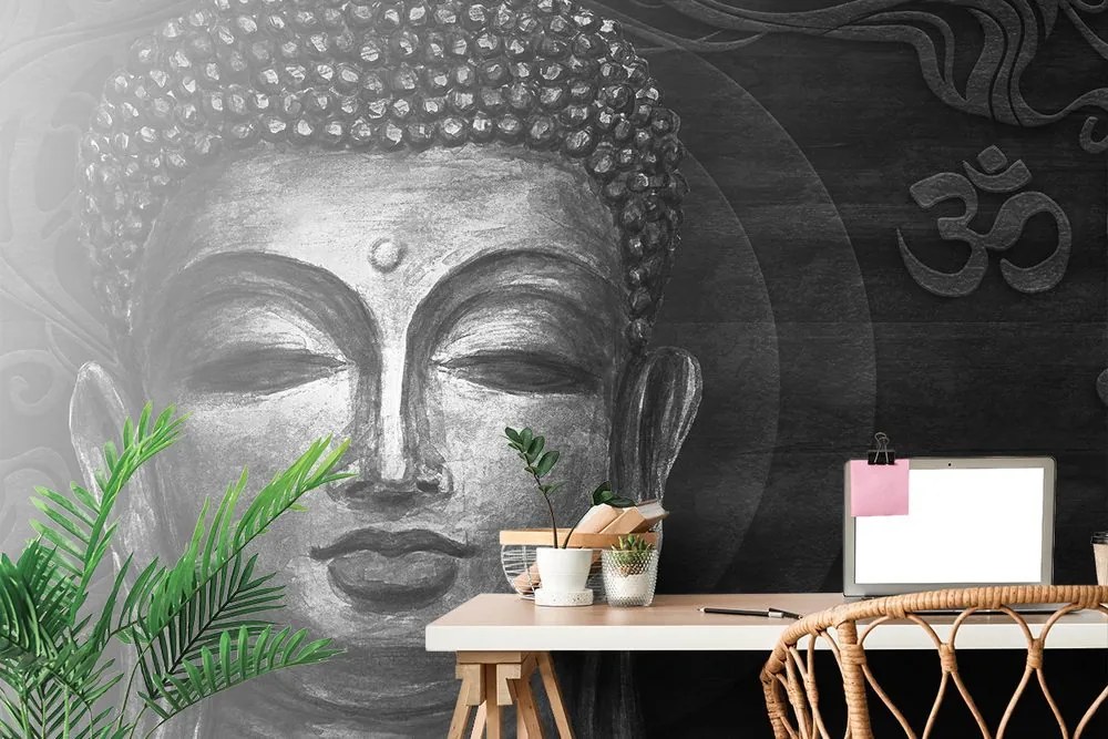 Carta da parati – Volto di Buddha in bianco e nero