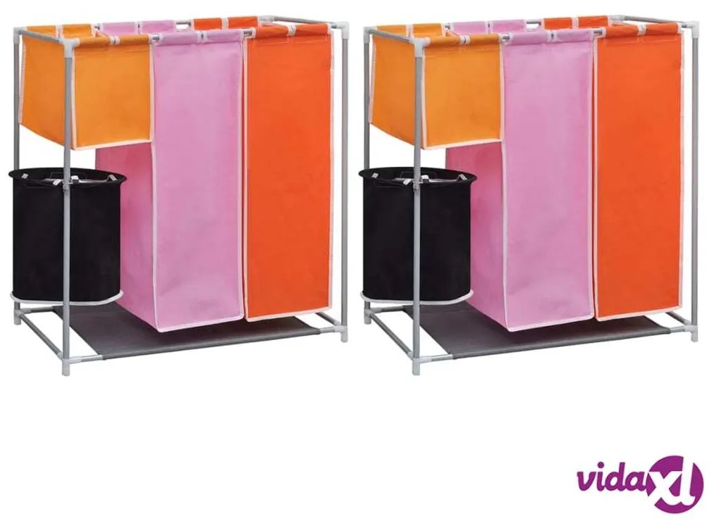 vidaXL Portabiancheria a 3 Sezioni 2 pz con 1 Cestino Lavaggio