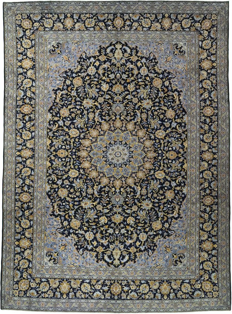 Kashan Tappeto persiano 420x310 Blu (Iran) Annodato A Mano