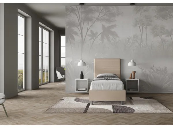 Letto singolo senza rete imbottito 80x190 similpelle tortora Focus
