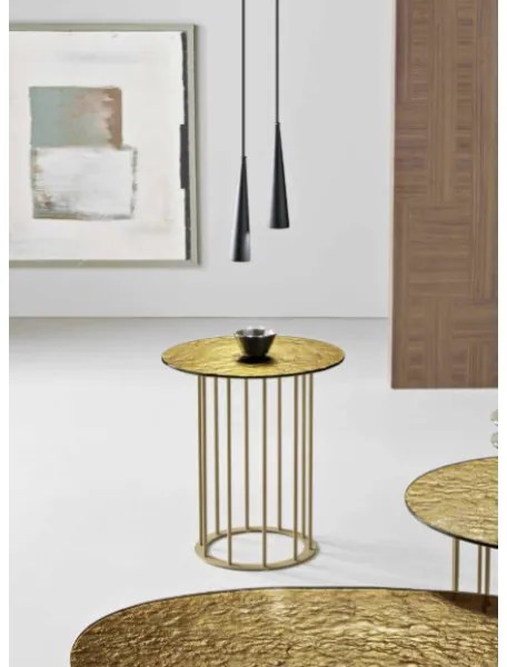 Tavolino tondo D45 cm con base in metallo Beige e piano in vetro martellato Ambra MUTE