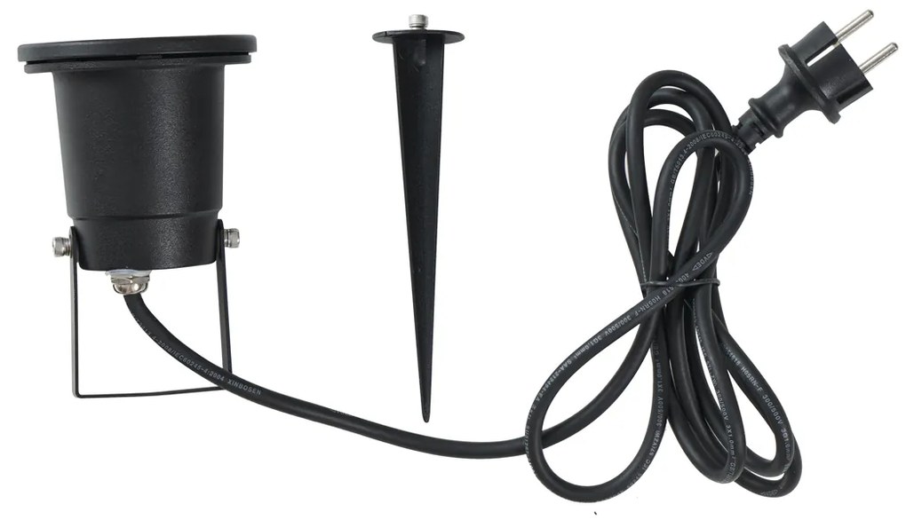 Faretto a picchetto nero con LED regolabile IP65 con cavo e spina - Basic