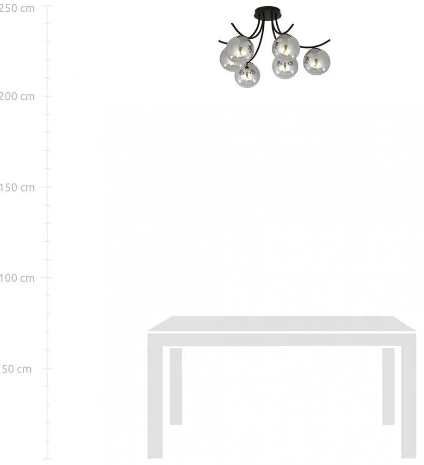 Lampadario da Soffitto in Acciaio e Vetro BOSTON 6 Nero 6xE14 Colore delle Sfere Grafite