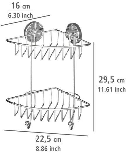 WENKO 20888100-Mensola angolare VACUUM-LOC tonda in acciaio 22,5x29,5 cm finitura cromata lucida