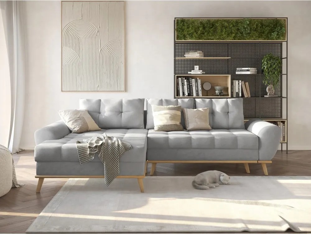 Divano letto angolare grigio chiaro (penisola a sinistra) Balitco - Ropez