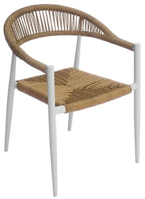 Sedia da giardino senza cuscino bianca CC 68BP con braccioli in alluminio con seduta in rattan sintetico marrone