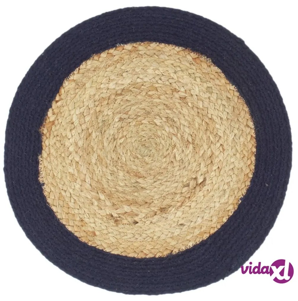 vidaXL Tovagliette 6 pz Naturale e Blu Marino 38 cm in Juta e Cotone
