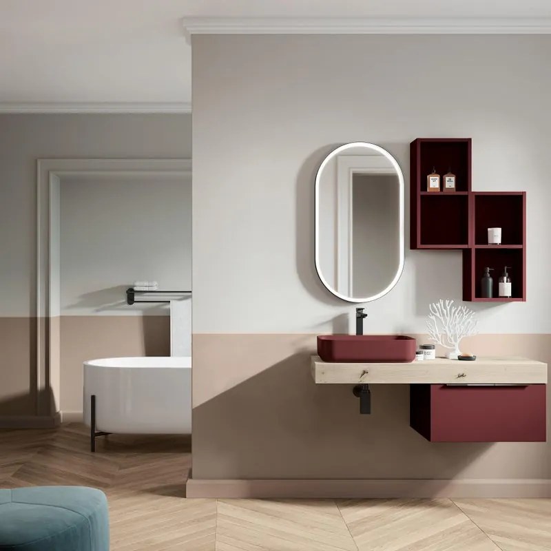 Mobile da bagno sotto lavabo rovere chiaro e rosso jaipur, lavabo non incluso