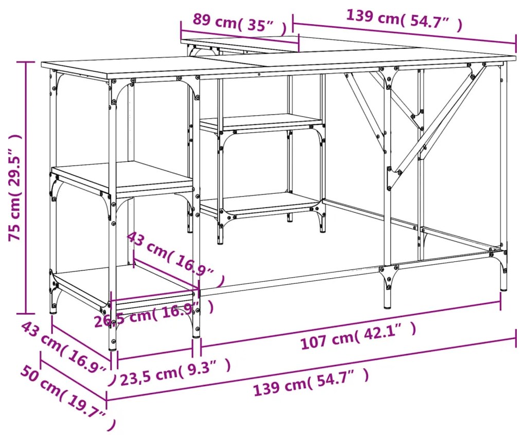 Scrivania Nera 139x139x75 cm in Legno Multistrato