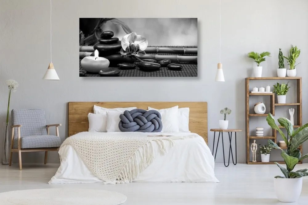 Quadro su tela – Natura morta Feng Shui in bianco e nero