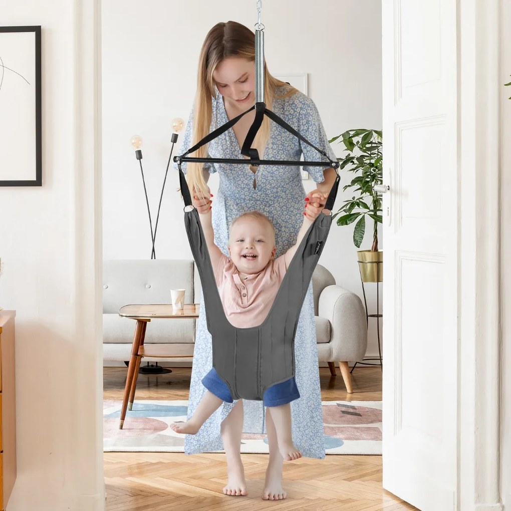 Costway Altalena jumper per porta con bretelle elastiche regolabili, Altalena per bambini 6-12 mesi Grigio