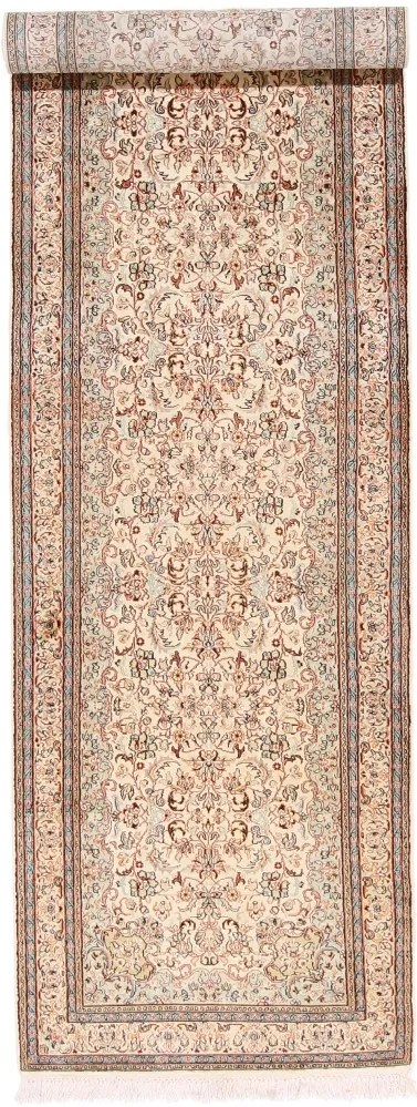 Cashmere Silk Tappeto orientale 80x320 Beige (Indian) Annodato A Mano