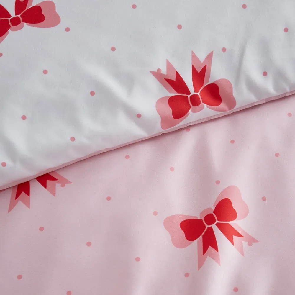 Set copripiumino e federa rosa per letto matrimoniale e per letto esteso 230x220 cm Dotty Bows – Sassy B