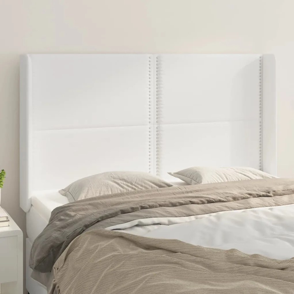 Testiera Ad Orecchio Bianco 147x16x118/128 Cm İn Similpelle /