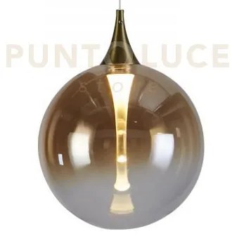 Lampada a sospensione alchemy led, metallo nero e vetro ambra