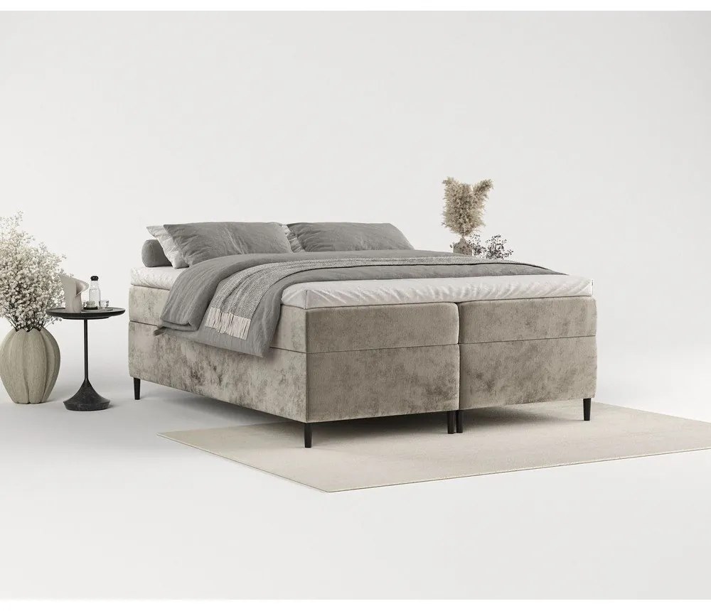 Letto boxspring marrone chiaro con contenitore 140x200 cm Araya - Maison de Rêve