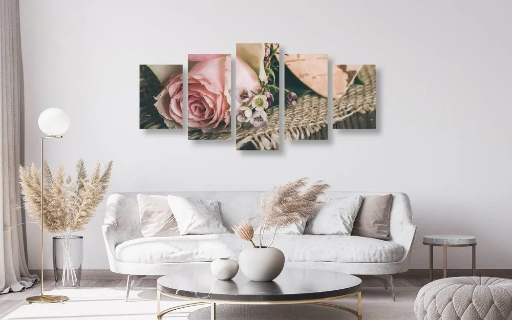 Quadri 5 pezzi – Rosa in juta