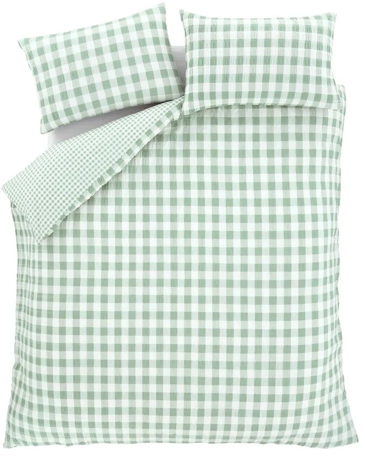 Set copripiumino e federa verde in crêpe per letto matrimoniale e per letto esteso 230x220 cm Seersucker Gingham Check – Catherine Lansfield