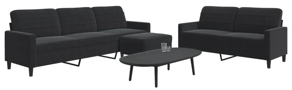 Set Di Divani 3 Pz Con Cuscini Nero İn Velluto /