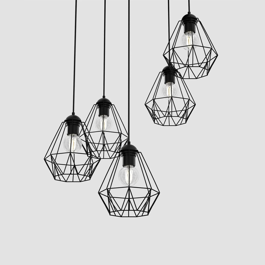 Luminex Lampada a sospensione Jin, nera, 5 luci, rotonda